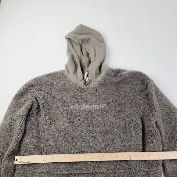 Lululemon Women's Taupe Textured Embroidered Pullover Fleece Hoodie Size 10 - Picture 3 of 6